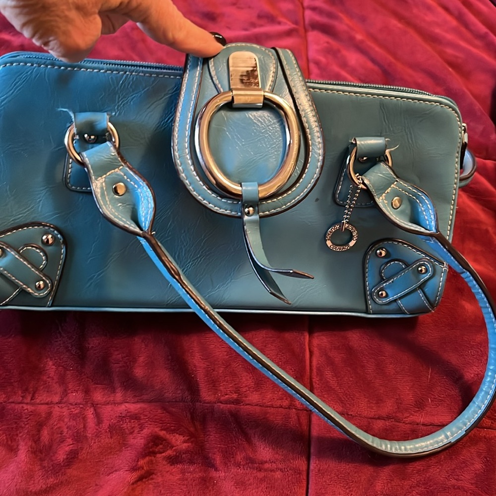Blue Shoulder Bag Purse Zippered Pockets